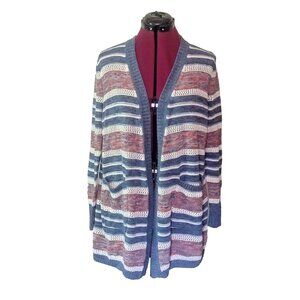 Eddie Bauer Cardigan Sweater Multicolor Womens Size Large Open Front Pockets